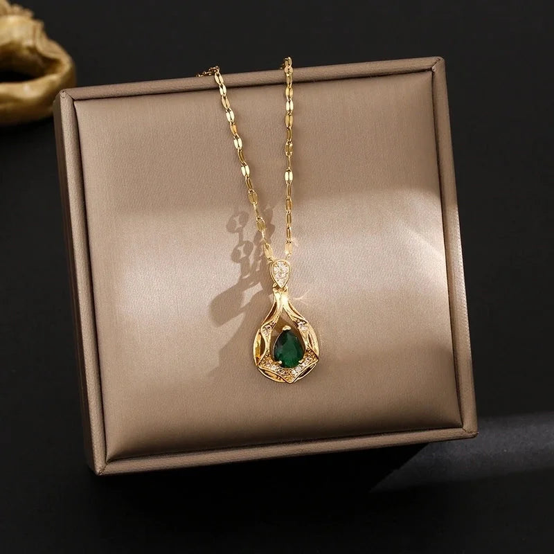 Shiny Geometric 201 Stainless Steel Copper Inlay Zircon Pendant Necklace