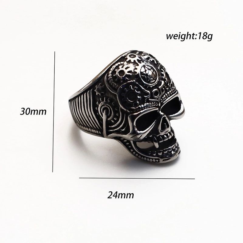 Vintage Style Punk Geometric Skull Stainless Steel Plating Halloween Men'S Rings