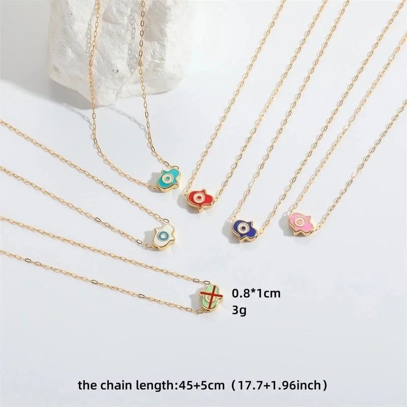 Copper 14K Gold Plated Enamel Pendant Necklace