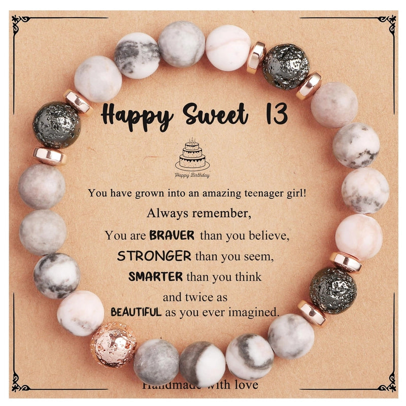 New Natural Stone Beaded Bracelet Birthday Christmas Gift Emperor Stone Powder Zebra Bracelet