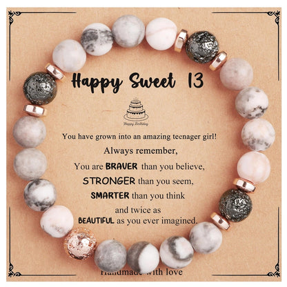 New Natural Stone Beaded Bracelet Birthday Christmas Gift Emperor Stone Powder Zebra Bracelet