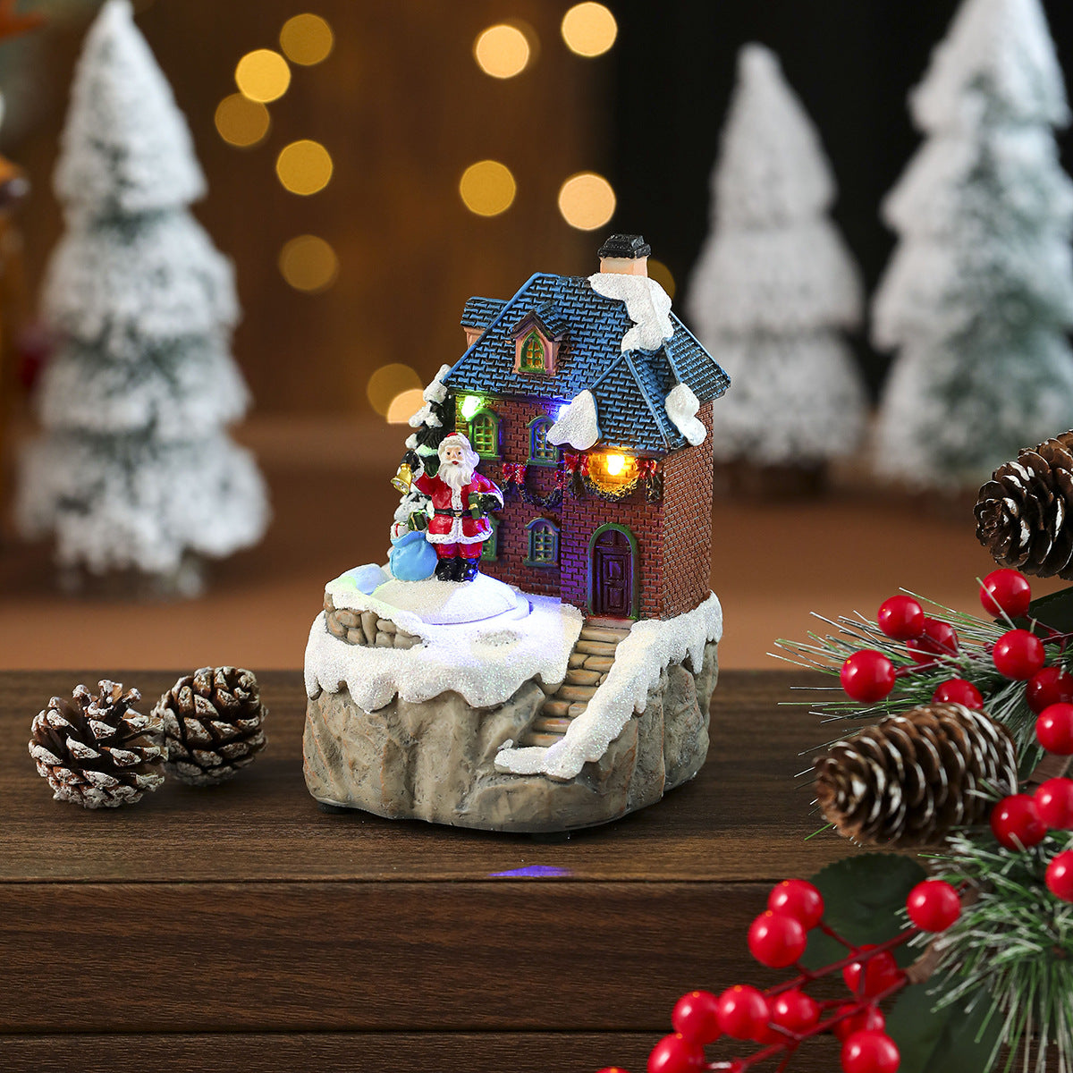 Multiple Christmas Rotating Resin Glowing Music Box Ornaments Rotating Small Train Christmas Gift