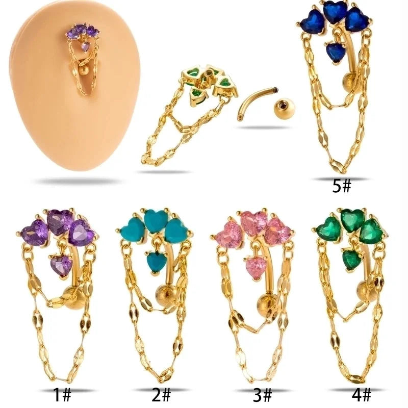 1 Piece Belly Rings Minimalist Classic Style Heart Shape Chains Print 316L Stainless Steel Copper Inlay Zircon Belly Rings
