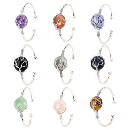 Minimalist Round Artificial Crystal Natural Stone Copper Handmade Bangle