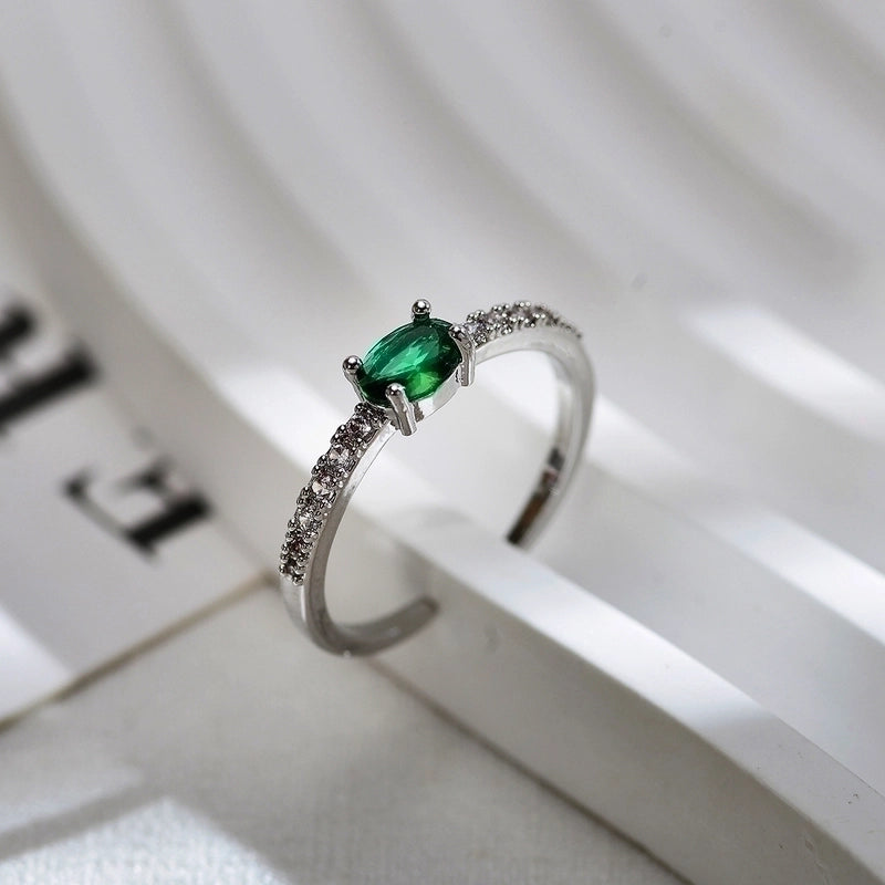 Copper Gold Plated Minimalist Inlay Rectangle Zircon Open Rings