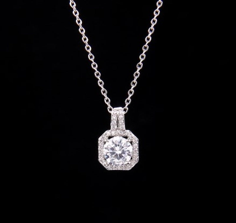 Ig Style Polygon Copper Inlay Zircon Pendant Necklace