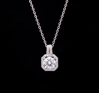 Ig Style Polygon Copper Inlay Zircon Pendant Necklace