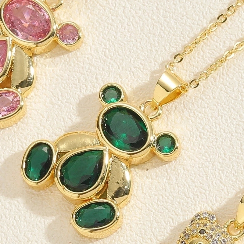 Minimalist Little Bear Copper Plating Inlay Zircon 14k Gold Plated Pendant Necklace