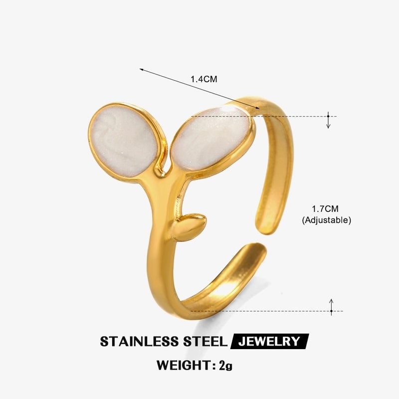 304 Stainless Steel 18K Gold Plated Minimalist Enamel Flower Open Rings