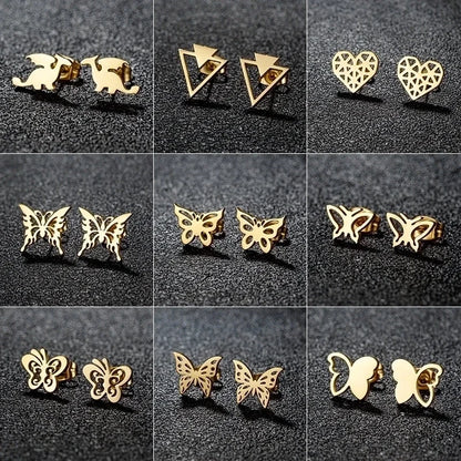 1 Pair Sweet Minimalist Artistic Heart Shape Butterfly Polishing 304 Stainless Steel 18K Gold Plated Ear Studs