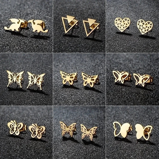 1 Pair Sweet Minimalist Artistic Heart Shape Butterfly Polishing 304 Stainless Steel 18K Gold Plated Ear Studs