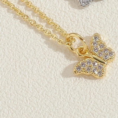 Minimalist Butterfly Copper Plating Chain Zircon 14k Gold Plated Pendant Necklace