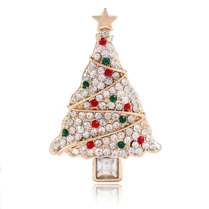 Fashion Pin Christmas Tree Alloy Plating Inlay Rhinestones Women'S Brooches