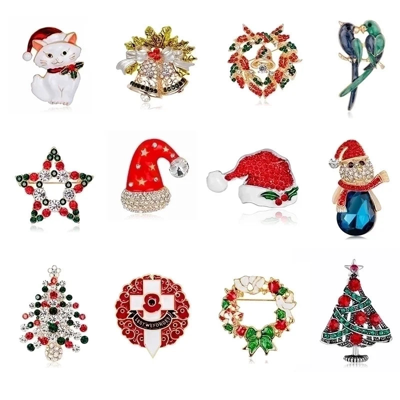 Fashion Pin Santa Claus Star Elk Alloy Plating Rhinestones Women'S Brooches
