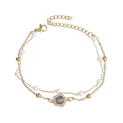 Baroque Style Minimalist Geometric Stainless Steel Artificial Pearl Handmade Inlay Zircon Bracelets