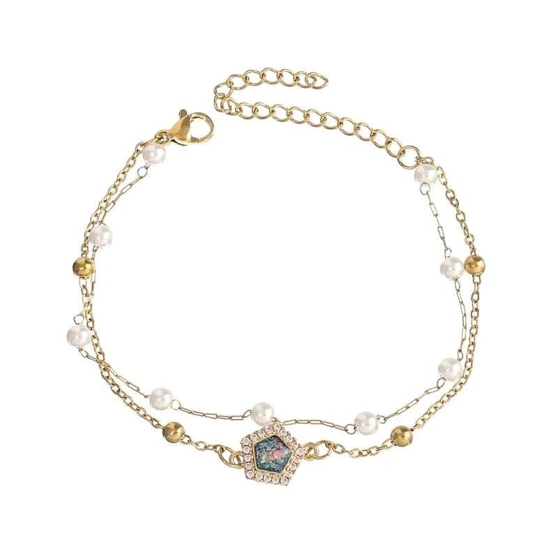 Baroque Style Minimalist Geometric Stainless Steel Artificial Pearl Handmade Inlay Zircon Bracelets