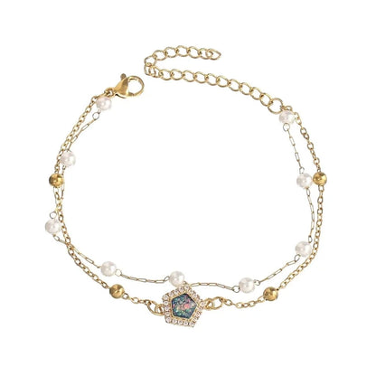 Baroque Style Minimalist Geometric Stainless Steel Artificial Pearl Handmade Inlay Zircon Bracelets