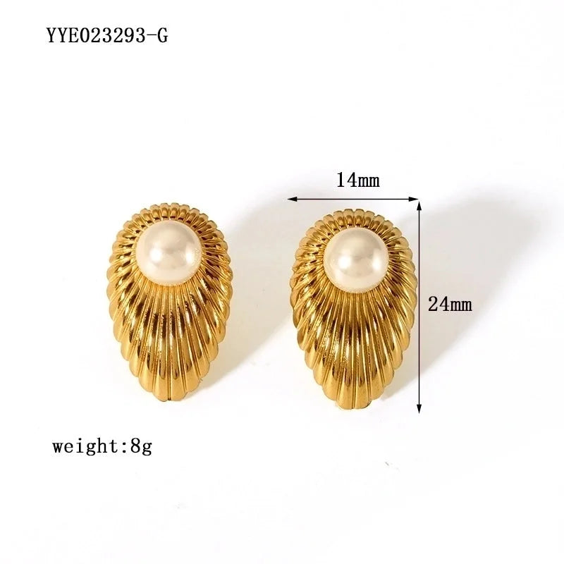 1 Pair Minimalist Irregular Plating Hollow Out Inlay 304 Stainless Steel Pearl 18K Gold Plated Ear Studs