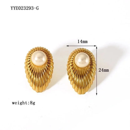 1 Pair Minimalist Irregular Plating Hollow Out Inlay 304 Stainless Steel Pearl 18K Gold Plated Ear Studs