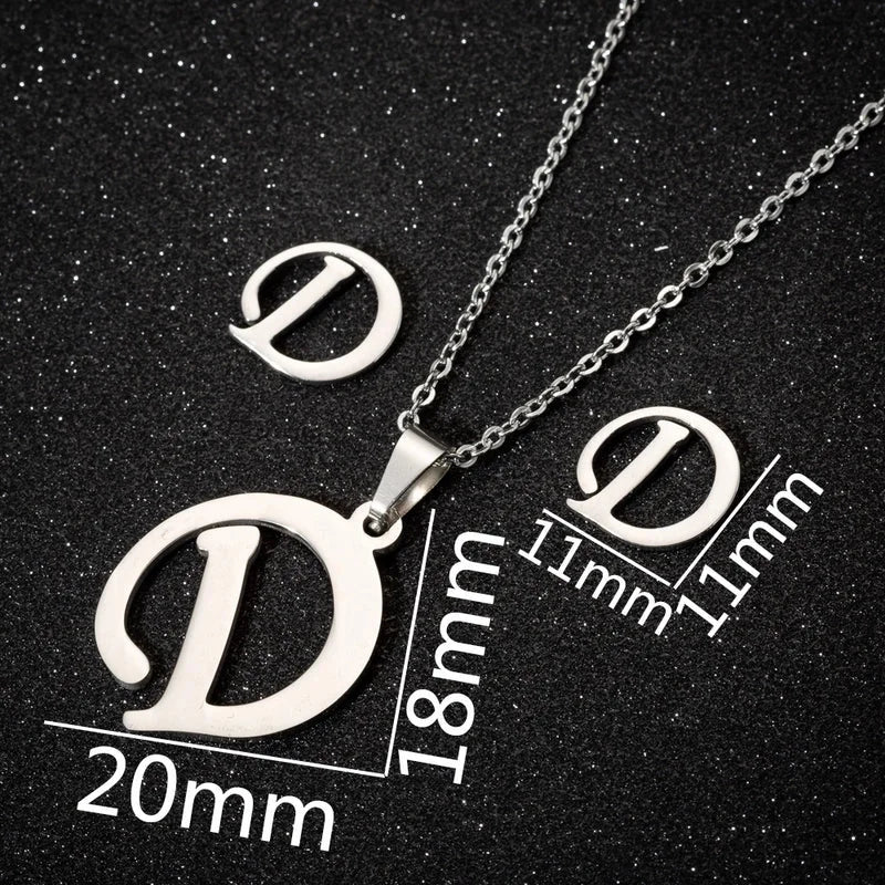 Women\'s Fashion Minimalist Letter Stainless Steel Pendant Necklace Ear Studs Plating Jewelry Sets