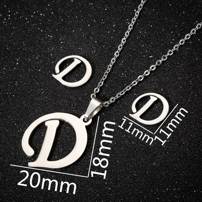 Women\'s Fashion Minimalist Letter Stainless Steel Pendant Necklace Ear Studs Plating Jewelry Sets