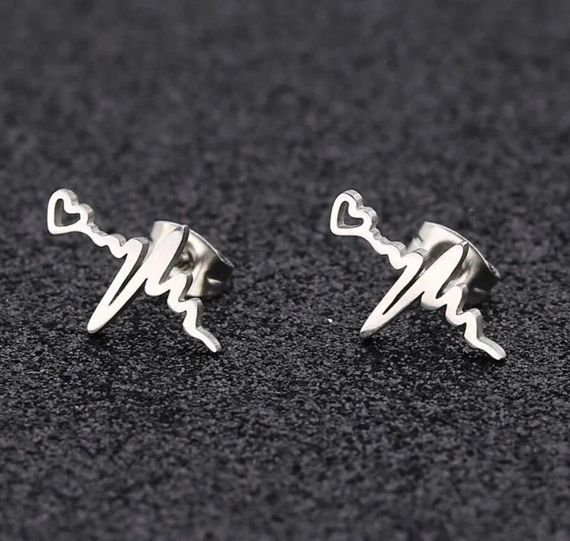 1 Pair Fashion Electrocardiogram 304 Stainless Steel 18K Gold Plated Ear Studs