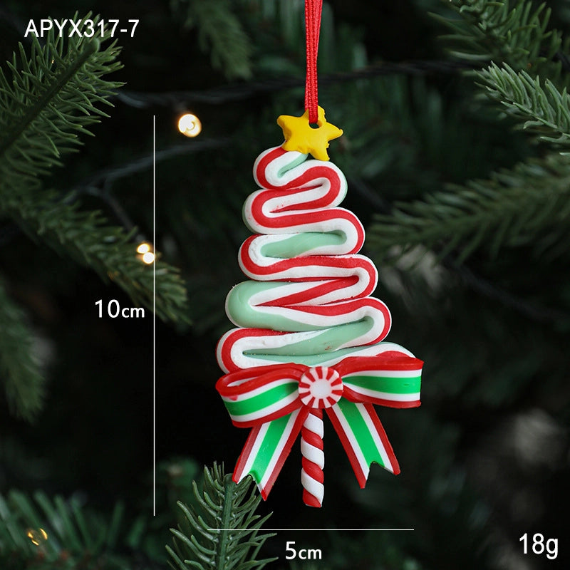 Christmas Elegant Cute Lollipop Soft Clay Indoor Family Gathering Party Hanging Ornaments Decorations Hanging Ornaments