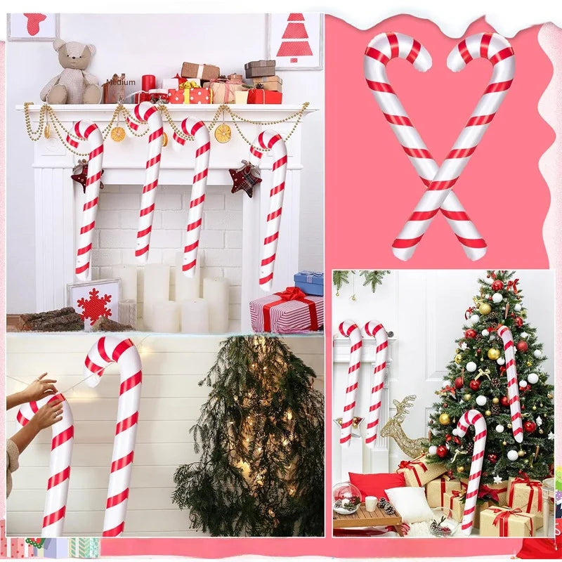 Christmas Decoration Inflatable Candy Cane Balloon Christmas Tree Crutch Decoration Indoor And Outdoor Holiday Decoration