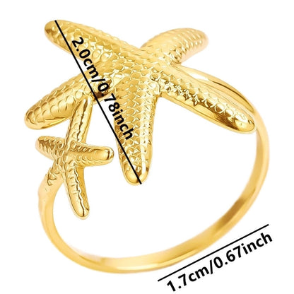 Casual Marine Style Starfish 304 Stainless Steel 18K Gold Plated Polishing Open Rings