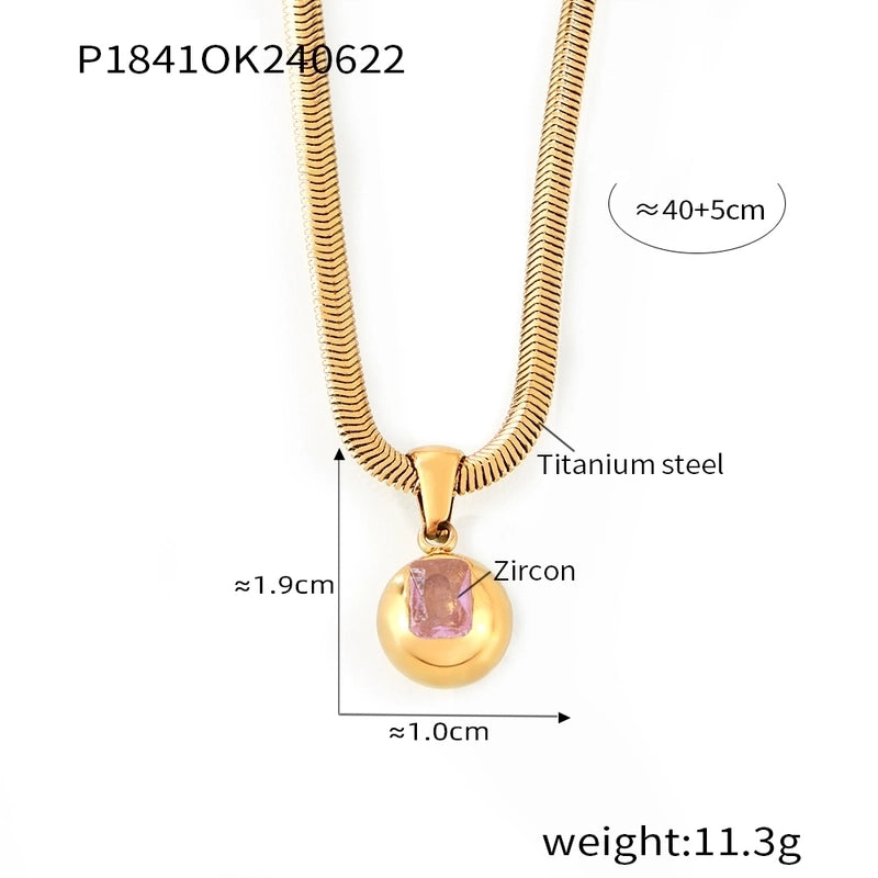 Elegant Minimalist Round 304 Stainless Steel Zircon 18K Gold Plated Inlay Pendant Necklace