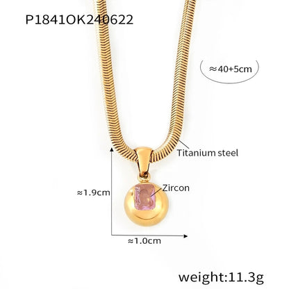 Elegant Minimalist Round 304 Stainless Steel Zircon 18K Gold Plated Inlay Pendant Necklace