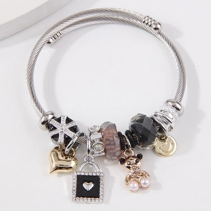 2 Pieces Elegant Lady Modern Style Bear 304 Stainless Steel Alloy Bangle In Bulk