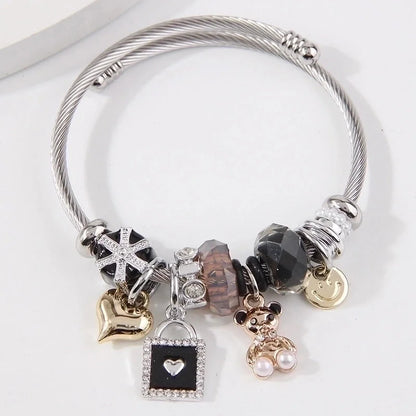 2 Pieces Elegant Lady Modern Style Bear 304 Stainless Steel Alloy Bangle In Bulk