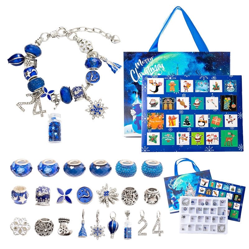 24 Grid Christmas Bracelet Blind Box Set Snowflake Drop Oil Beaded Bracelet Blue Glass Bottle Elderly Bell