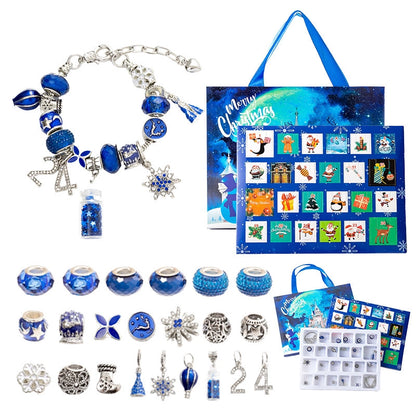 24 Grid Christmas Bracelet Blind Box Set Snowflake Drop Oil Beaded Bracelet Blue Glass Bottle Elderly Bell