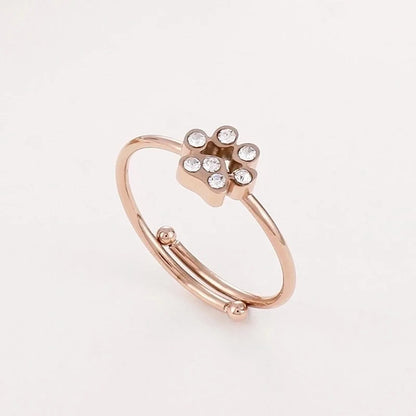 Fashion Paw Print Titanium Steel Zircon 18K Gold Plated Polishing Inlay Stainless Steel Rings