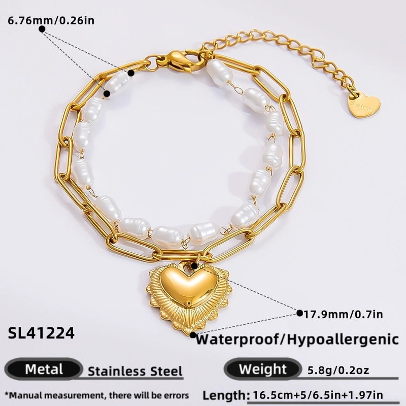 IG Style Sweet Heart Shape 304 Stainless Steel 18K Gold Plated Bracelets In Bulk