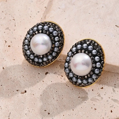 1 Pair/Package Casual Vintage Style Vacation Square Oval Polishing Inlay Copper Acrylic Rhinestones Clay 18K Gold Plated Drop Earrings