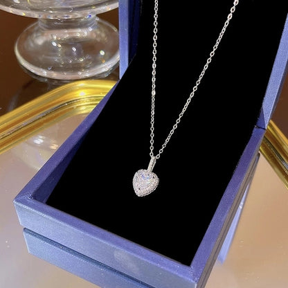 Elegant Classic Style Geometric Moon Bow Knot Titanium Steel Zircon Pendant Necklace