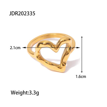 Women IG Style Heart Stainless Steel 18K Gold Plated Rings