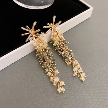 1 Pair Minimalist Flower Copper Enamel Rhinestones Drop Earrings Ear Studs