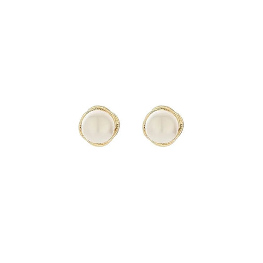1 Pair Elegant Minimalist Round Inlay Copper Pearl 14K Gold Plated Ear Studs