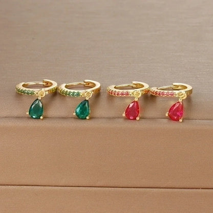 1 Pair IG Style Shiny Water Droplets Plating Inlay Copper Zircon Drop Earrings