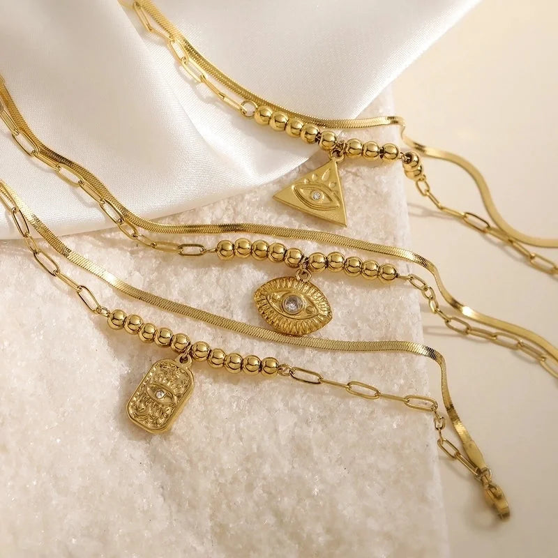 Retro Minimalist Commute Devil's Eye 304 Stainless Steel Zircon Paperclip Chain Snake Chain Bracelets In Bulk Stainless Steel Bracelets