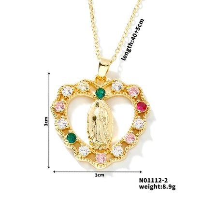Vintage Style Classic Style Geometric Round Virgin Mary 304 Stainless Steel Copper Zircon K Gold Plated Inlay Pendant Necklace