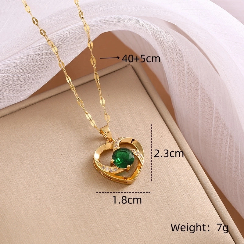 Shiny Geometric 201 Stainless Steel Copper Inlay Zircon Pendant Necklace