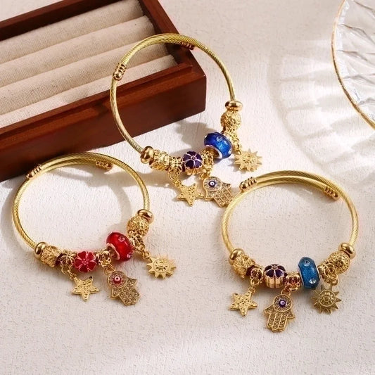 Elegant Cute Palm Star Moon 304 Stainless Steel Alloy Rhinestones Bangle In Bulk