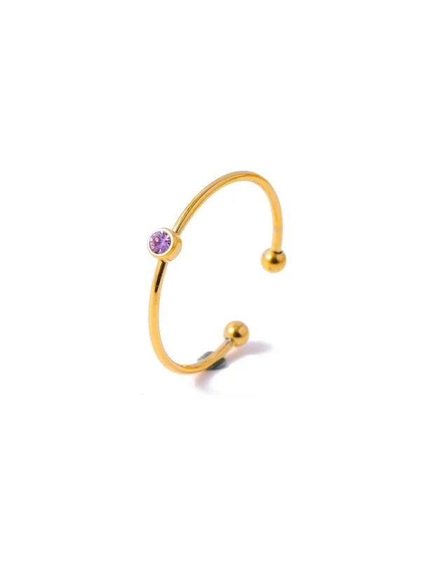 Casual Minimalist Round 304 Stainless Steel Zircon Inlay Open Rings