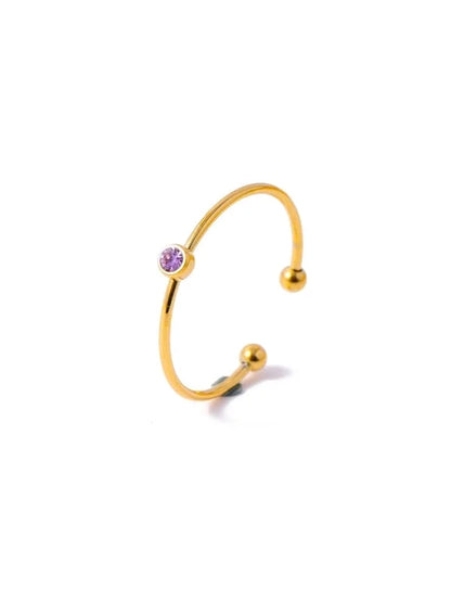 Casual Minimalist Round 304 Stainless Steel Zircon Inlay Open Rings