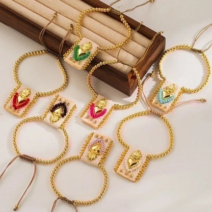 Cloth Copper 18K Gold Plated Casual Minimalist Braid Heart Shape Crown Bracelets